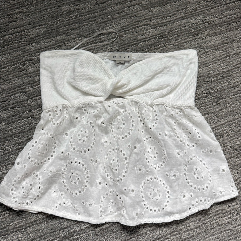 White Eyelet Strapless Top